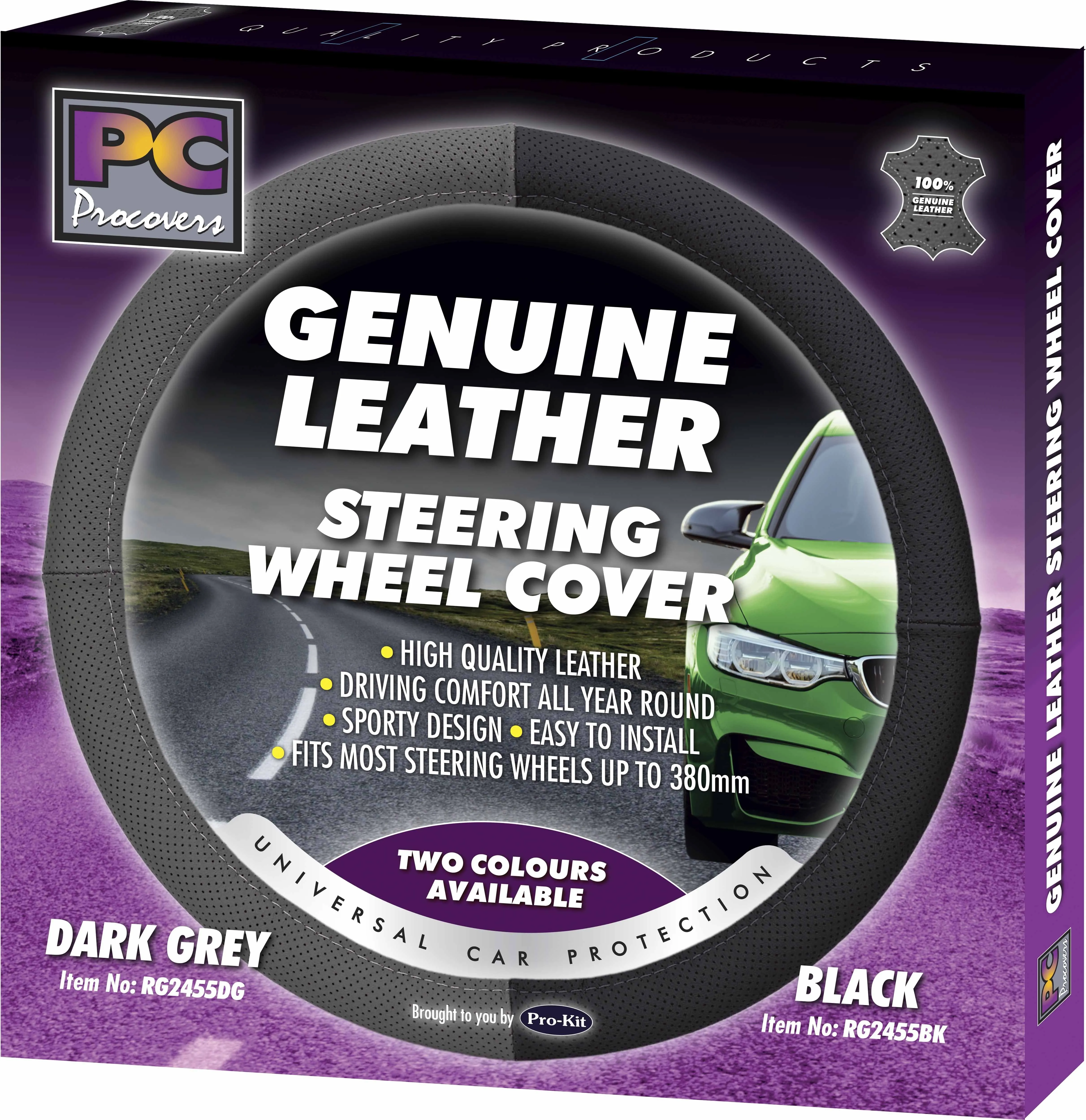 38cm Steering Wheel Cover - Genuine Leather Perforated [Black]