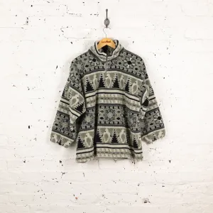 90s 1/4 Zip Pattern Pile Fleece - Grey - L