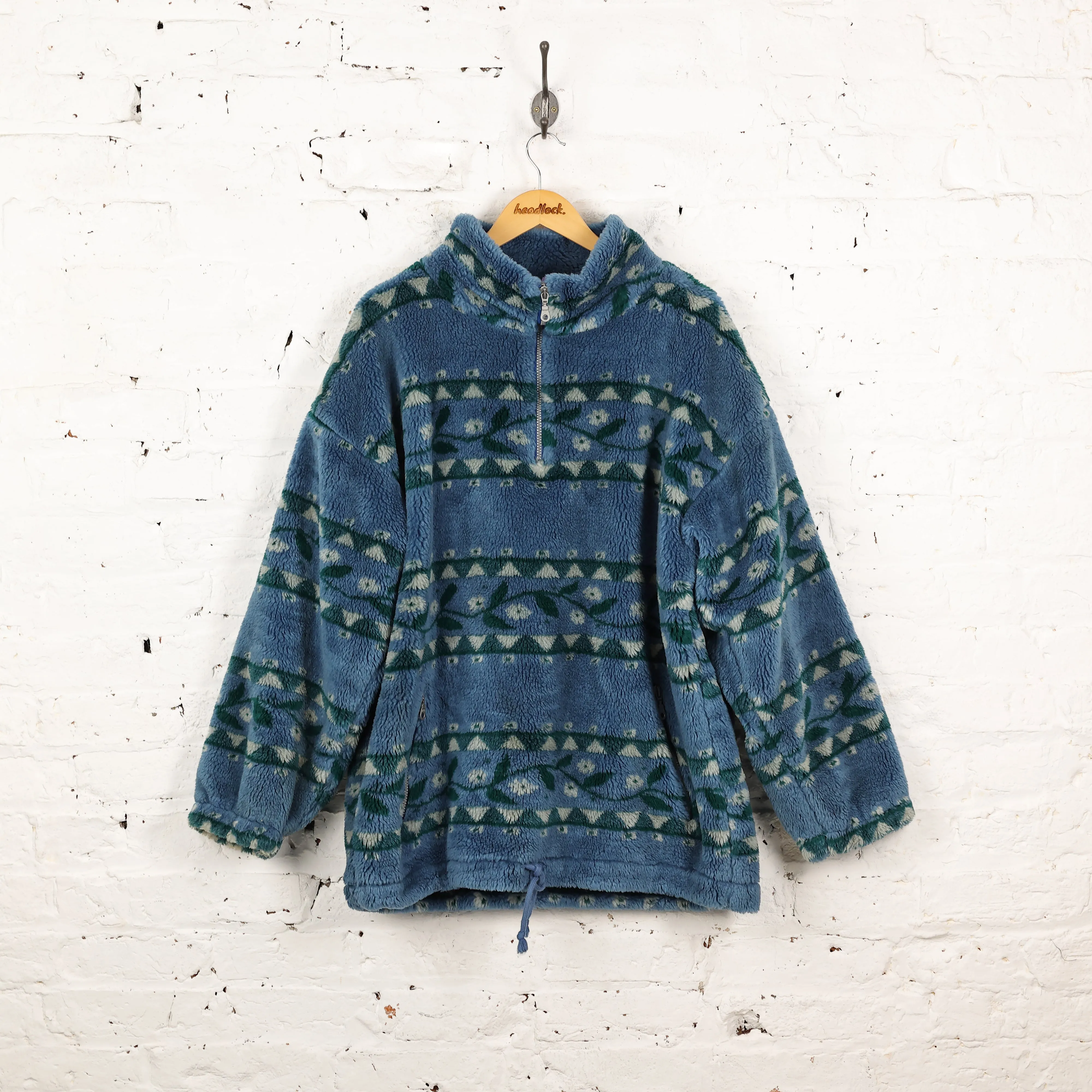 90s Pattern Thick 1/4 Zip Fleece - Blue - XL