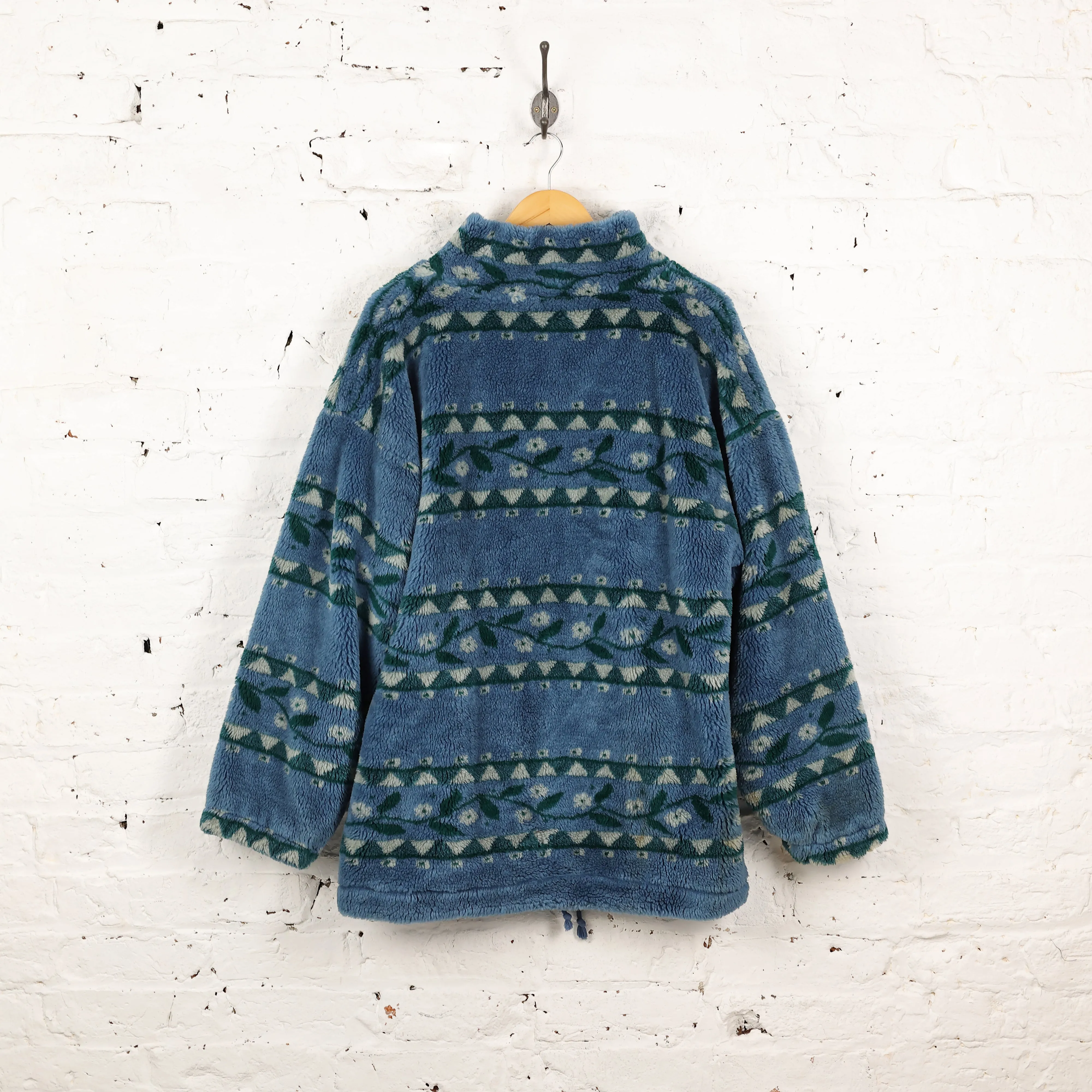 90s Pattern Thick 1/4 Zip Fleece - Blue - XL