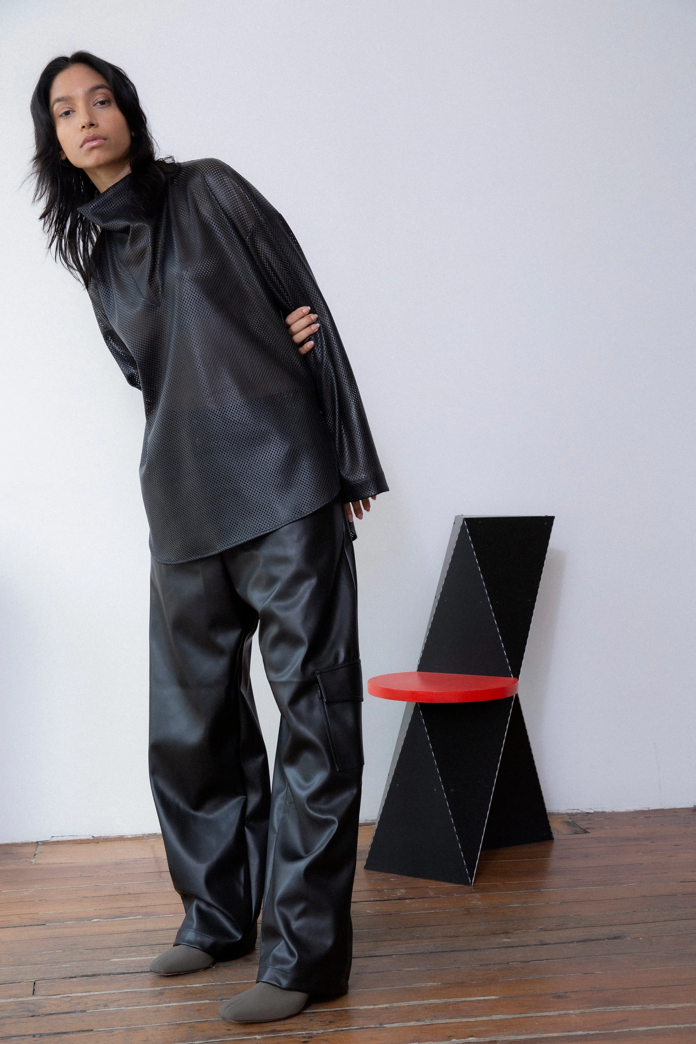 Anorak Top - Perforated Faux Leather