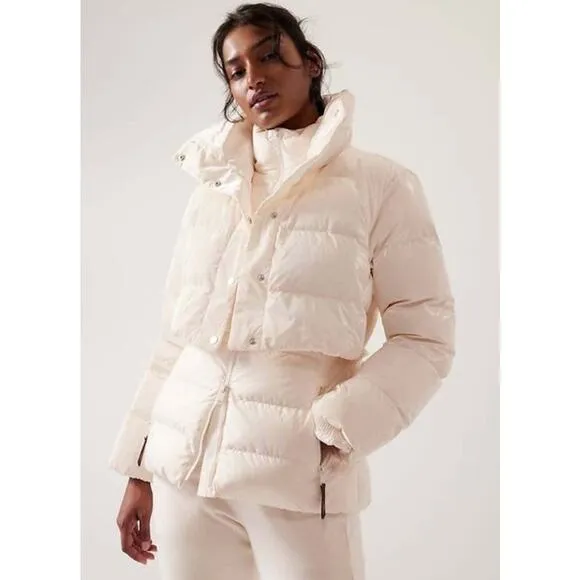 ATHLETA X Allyson Felix Downtown Metallic Legend cream Puffer Coat. Size M.