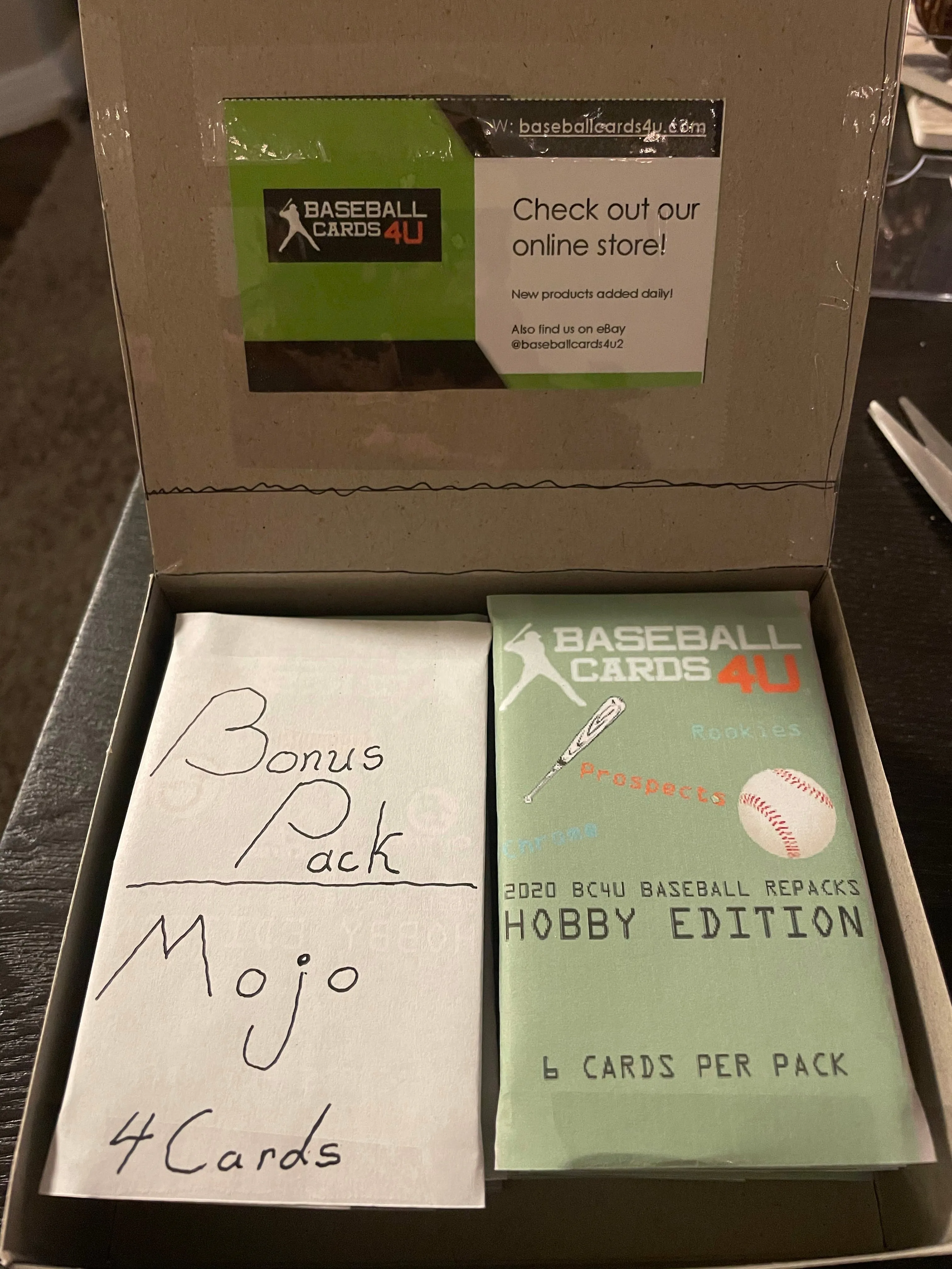 BASEBALL CARDS 4U MYSTERY REPACK HOBBY BOX - 2 HITS PER BOX - 16 PACKS   BONUS PACK