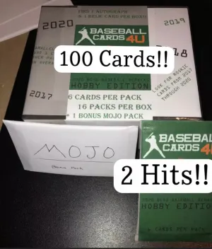 BASEBALL CARDS 4U MYSTERY REPACK HOBBY BOX - 2 HITS PER BOX - 16 PACKS   BONUS PACK
