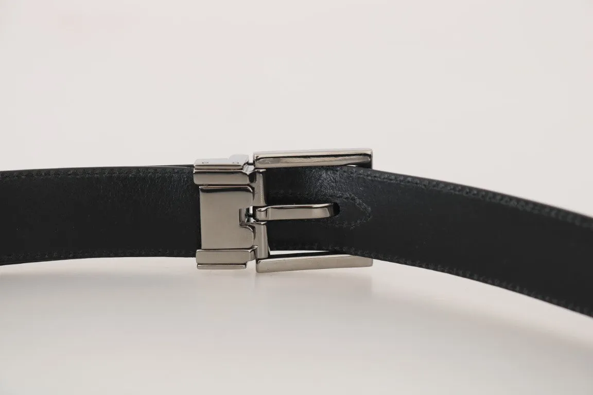 Black Brown Perforated Leather Silver Buckle Belt