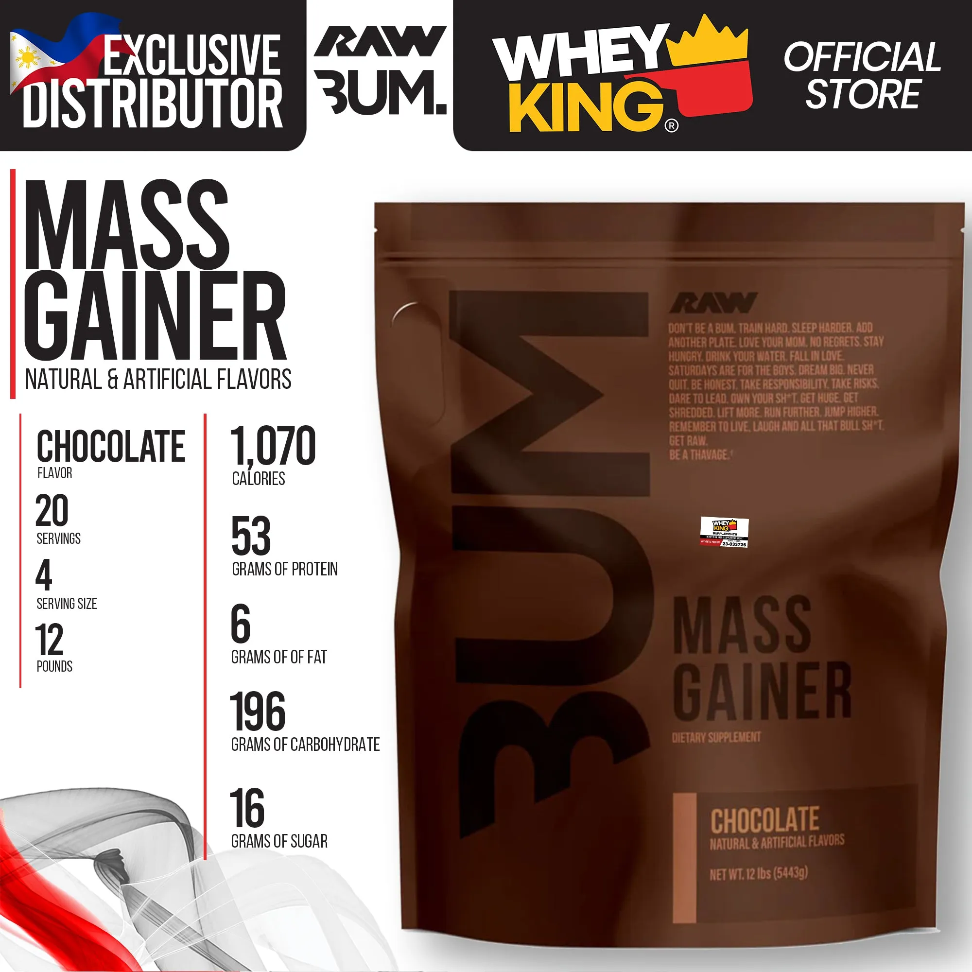 BUNDLE PROMO RAW Nutrition | CBUM - Mass Gainer FREE NCF L-Lysine 100CAPS