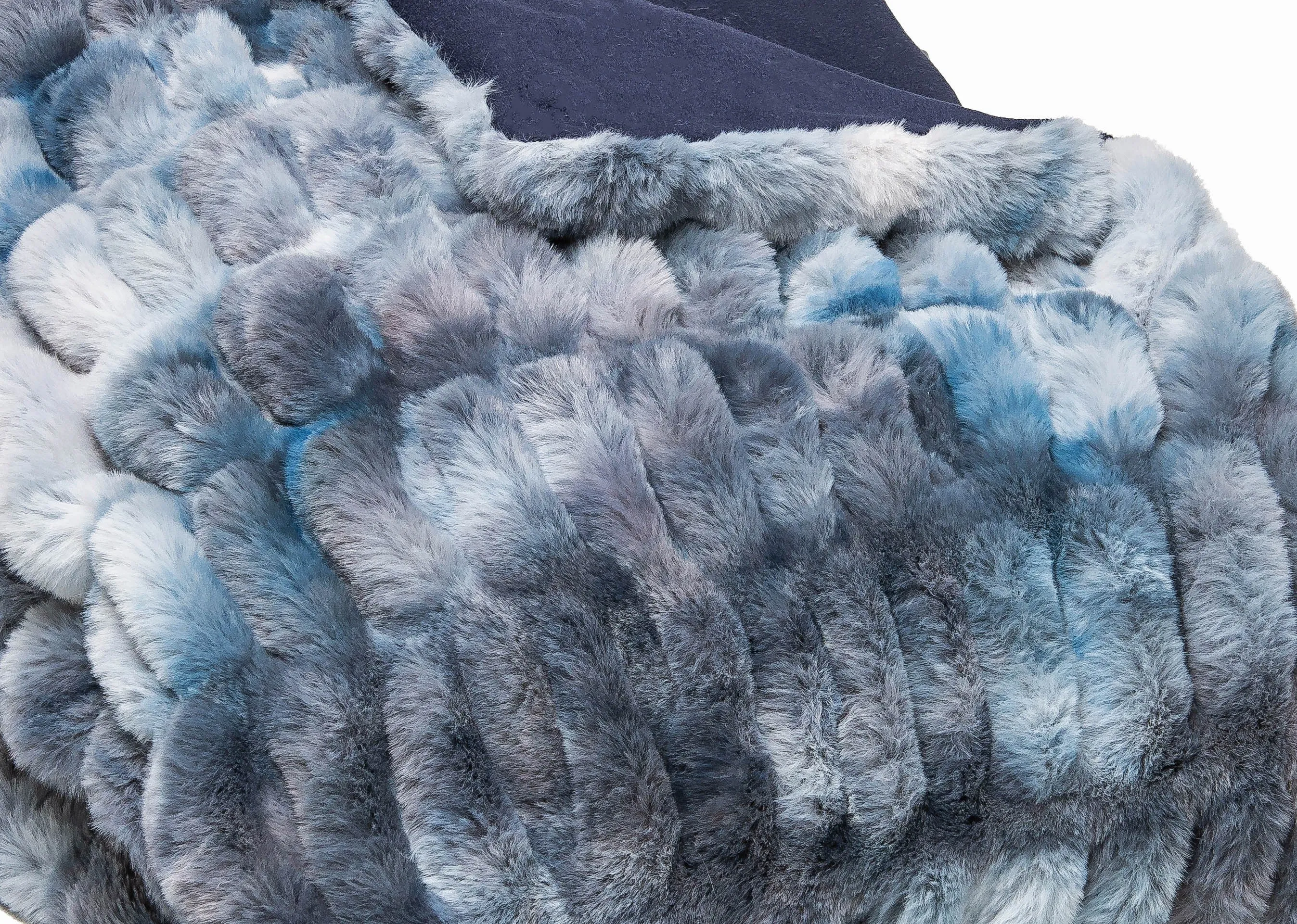 Chunky Sectioned Shades of Blue Faux Fur Throw Blanket