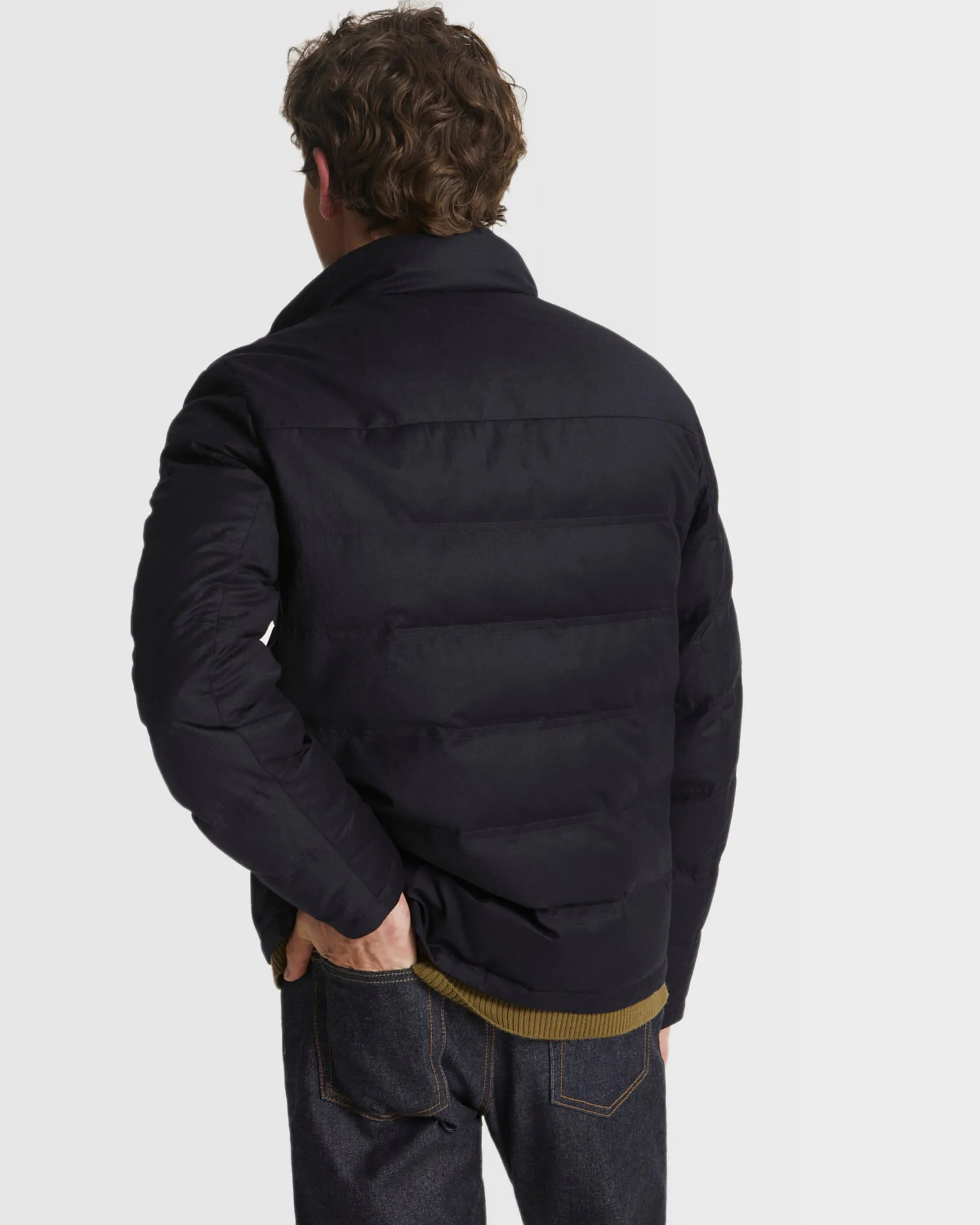Collar down jacket in waterproof Loro Piana fabric