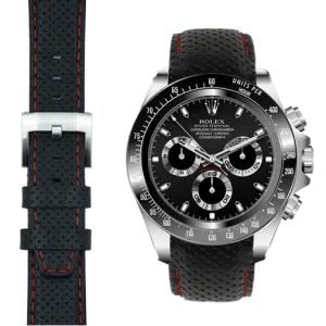 Curved End Racing Leather Strap for Rolex Ceramic Daytona with Tang Buckle