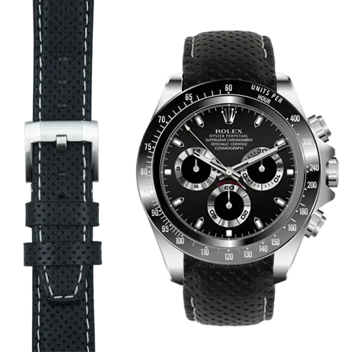 Curved End Racing Leather Strap for Rolex Ceramic Daytona with Tang Buckle