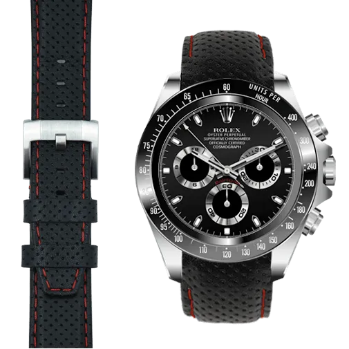 Curved End Racing Leather Strap for Rolex Ceramic Daytona with Tang Buckle