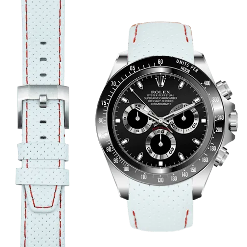 Curved End Racing Leather Strap for Rolex Ceramic Daytona with Tang Buckle