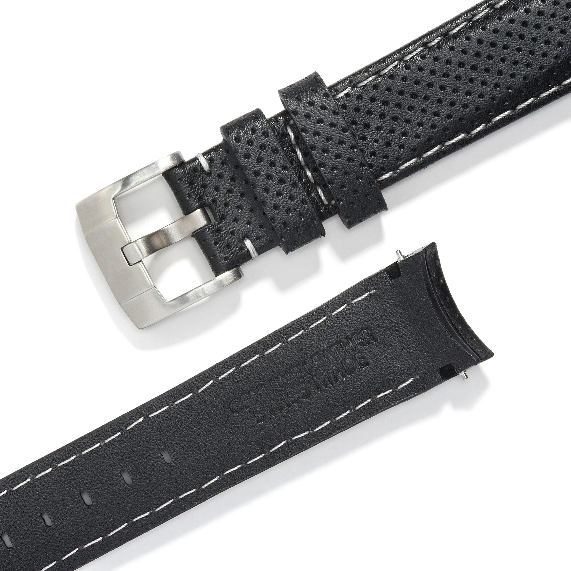 Curved End Racing Leather Strap for Rolex Ceramic Daytona with Tang Buckle