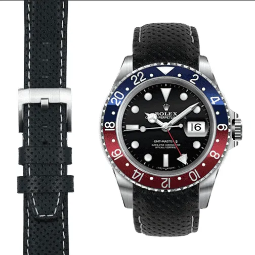 Curved End Racing Leather Strap for Rolex GMT Master I & II with Tang Buckle