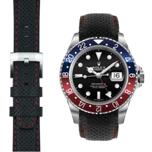 Curved End Racing Leather Strap for Rolex GMT Master I & II with Tang Buckle