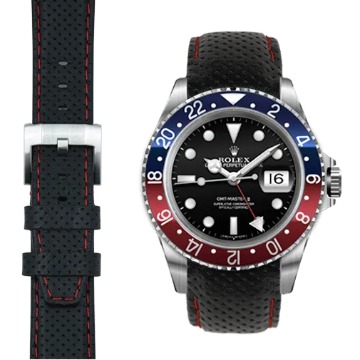 Curved End Racing Leather Strap for Rolex GMT Master I & II with Tang Buckle