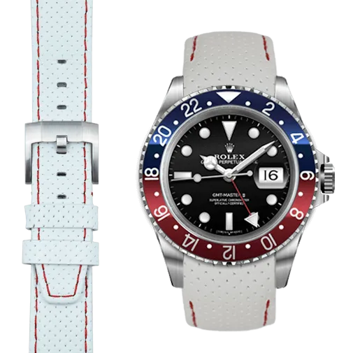 Curved End Racing Leather Strap for Rolex GMT Master I & II with Tang Buckle