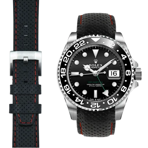 Curved End Racing Leather Strap for Rolex GMT Master II Ceramic with Tang Buckle
