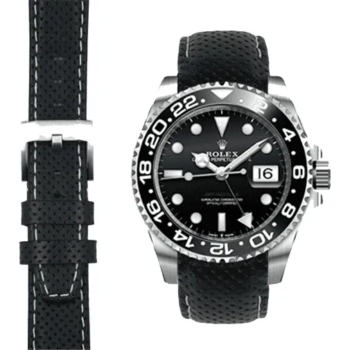 Curved End Racing Leather Strap for Rolex GMT Master II Ceramic with Tang Buckle