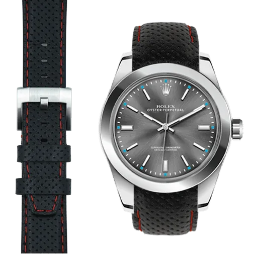 Curved End Racing Leather Strap for Rolex Oyster Perpetual 39mm with Tang Buckle