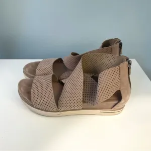 Eileen Fisher Sport Taupe Tumbled Perforated Leather Wedge Platform Sandal 8