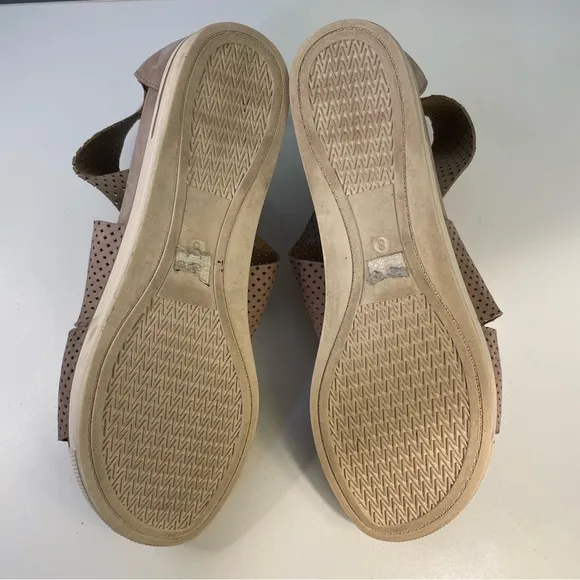 Eileen Fisher Sport Taupe Tumbled Perforated Leather Wedge Platform Sandal 8