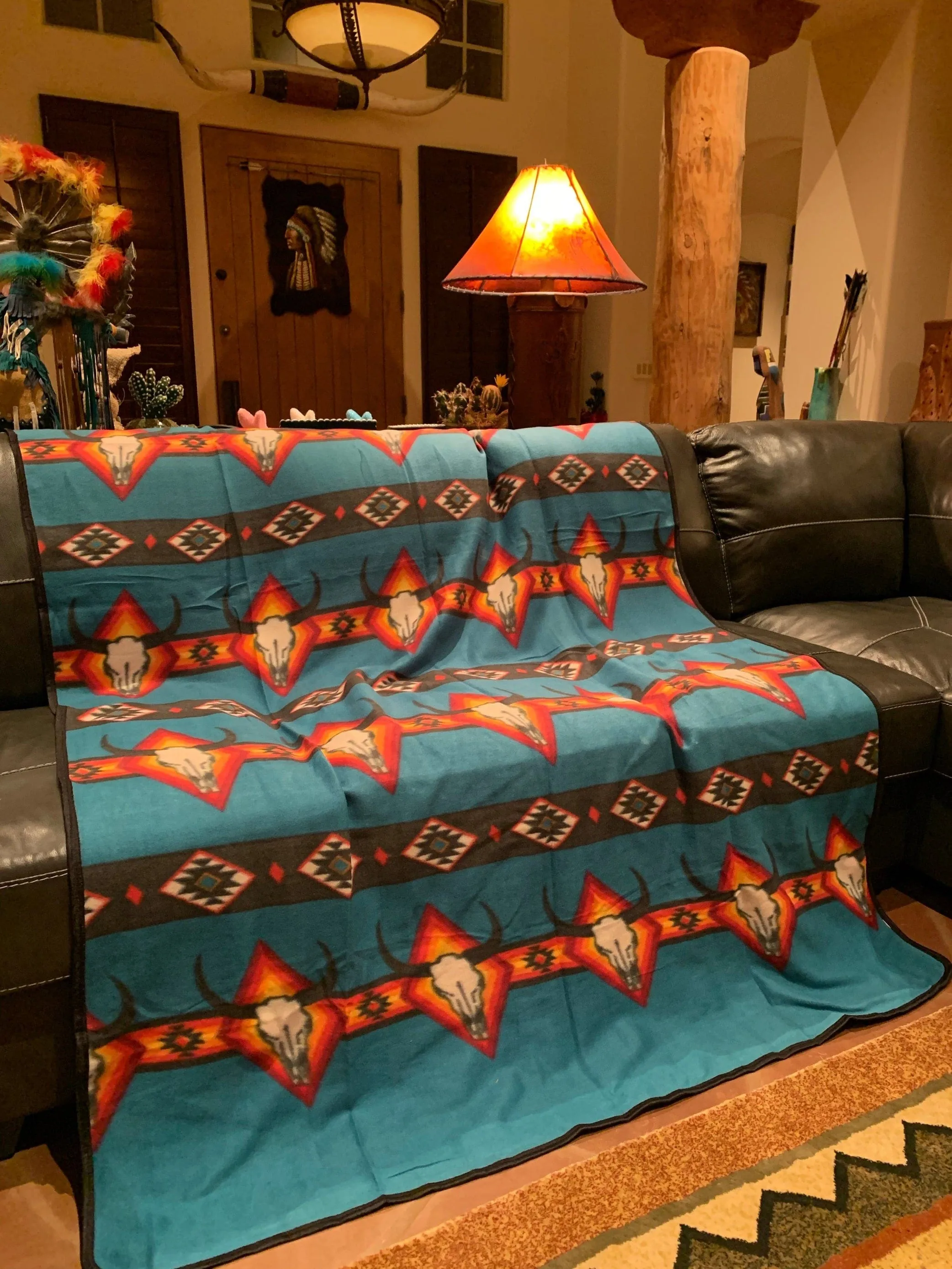 El Diablo turquoise fleece blanket  Turquoise steer