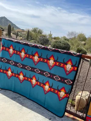 El Diablo turquoise fleece blanket  Turquoise steer