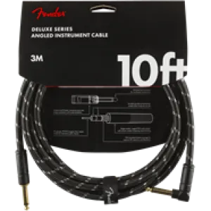 Fender  Deluxe Series Instrument Cable, Straight/Angle, 10', Black Tweed