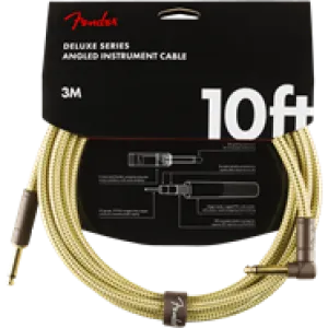 FENDER DELUXE SERIES, STRAIGHT/ANGLE, 10 FOOT YELLOW AND BROWN TWEED INSTRUMENT CABLE