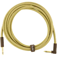 FENDER DELUXE SERIES, STRAIGHT/ANGLE, 10 FOOT YELLOW AND BROWN TWEED INSTRUMENT CABLE