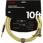 FENDER DELUXE SERIES, STRAIGHT/ANGLE, 10 FOOT YELLOW AND BROWN TWEED INSTRUMENT CABLE