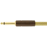 FENDER DELUXE SERIES, STRAIGHT/ANGLE, 10 FOOT YELLOW AND BROWN TWEED INSTRUMENT CABLE
