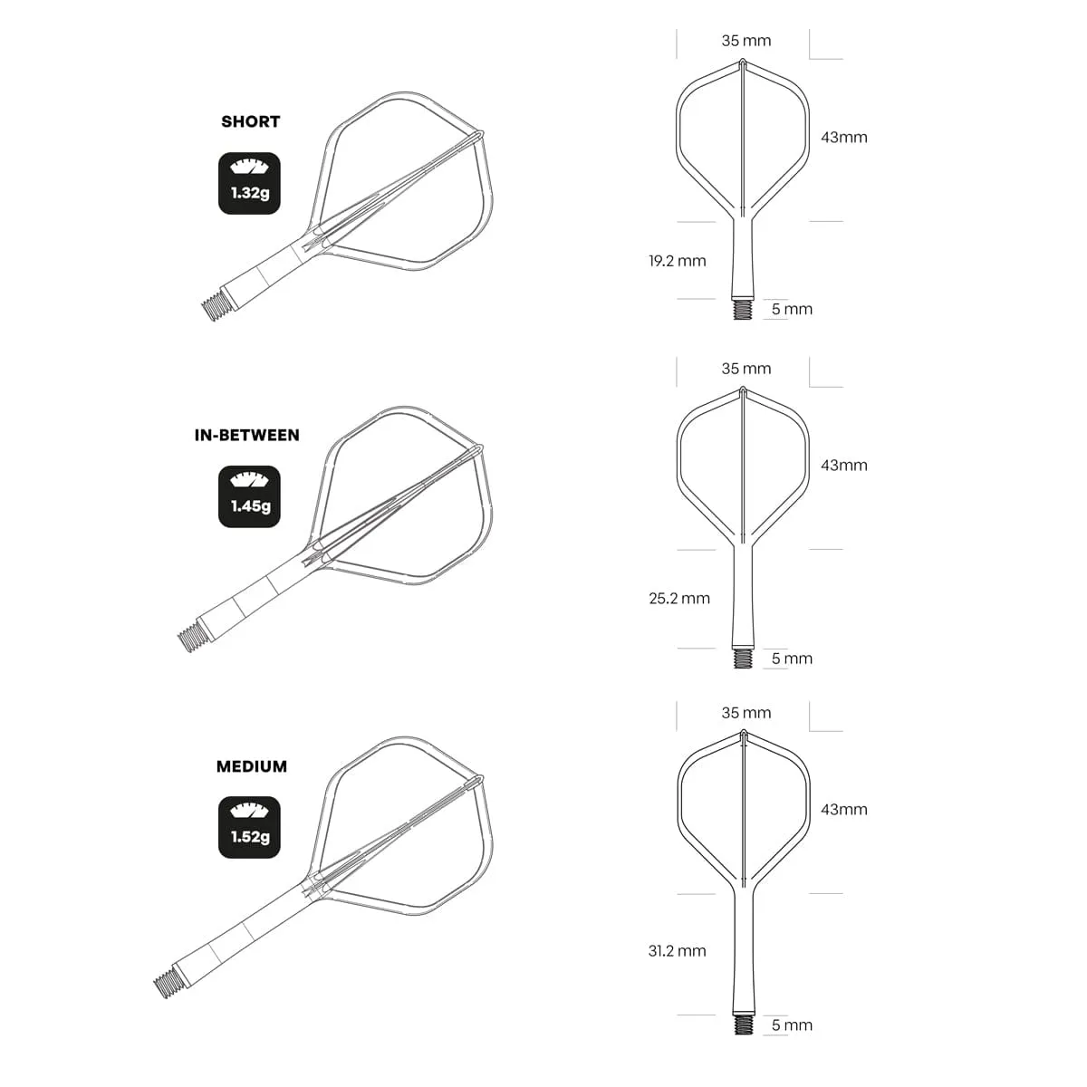 Flight Deck-One Piece Dart Flight and Shaft System-White
