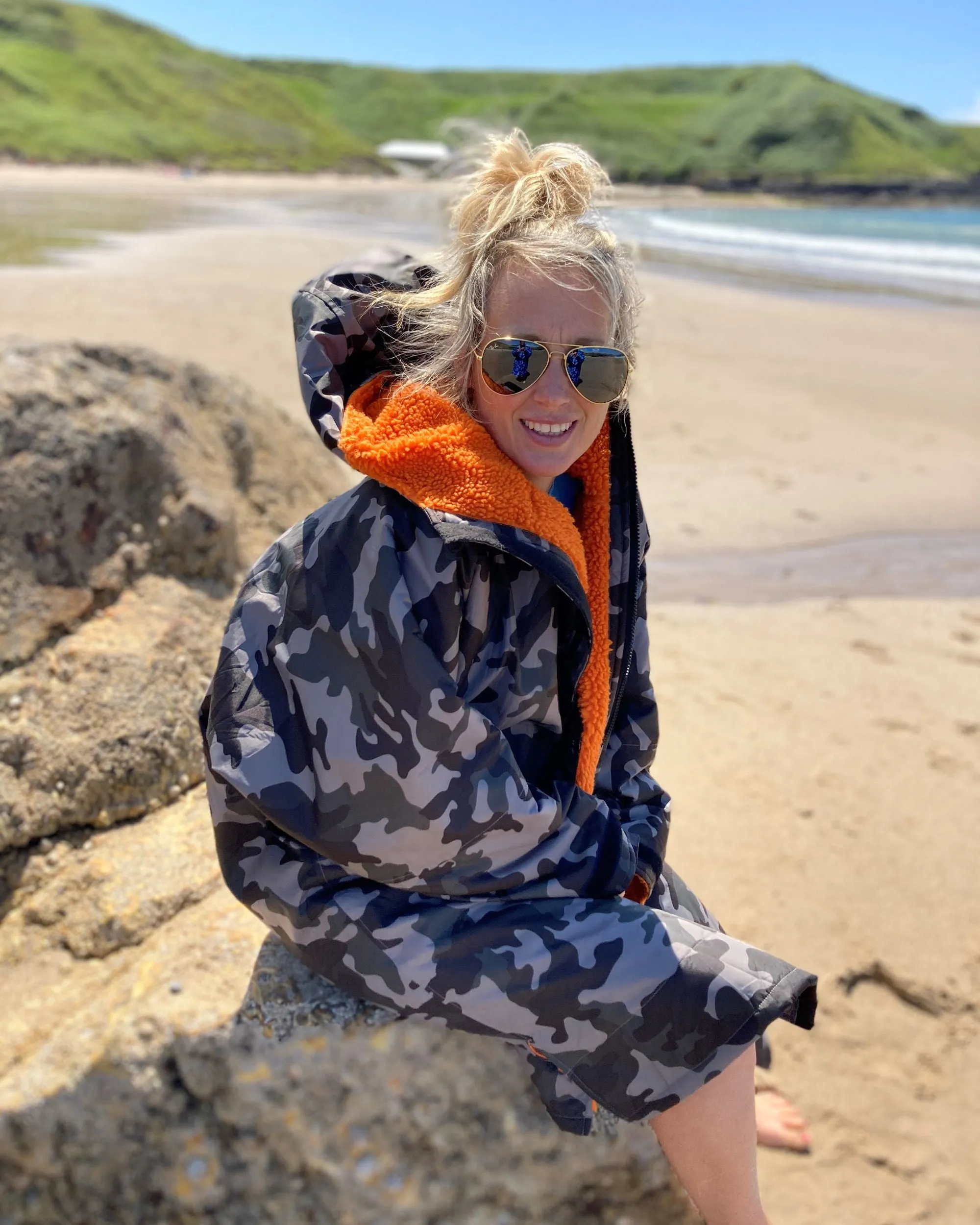 Grey Camo Change Robe with Orange Fleece  - RuggaRobe