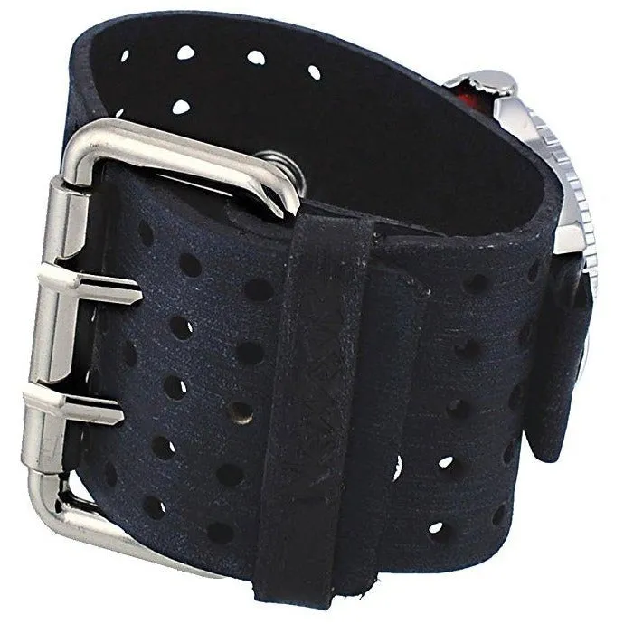 Groovy Black Watch with Perforated Black Leather Cuff