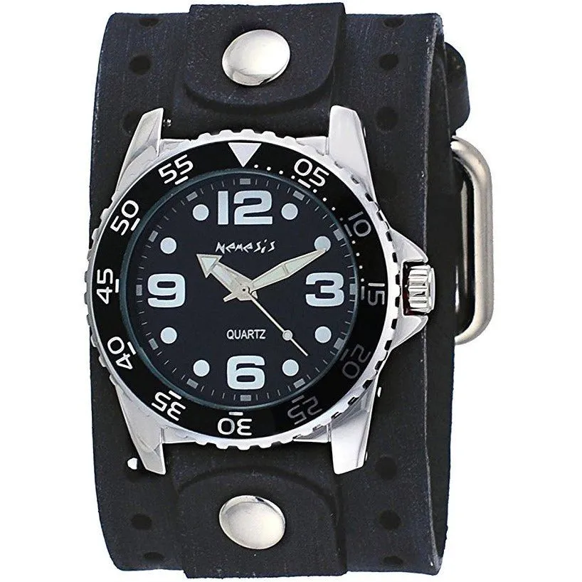 Groovy Black Watch with Perforated Black Leather Cuff