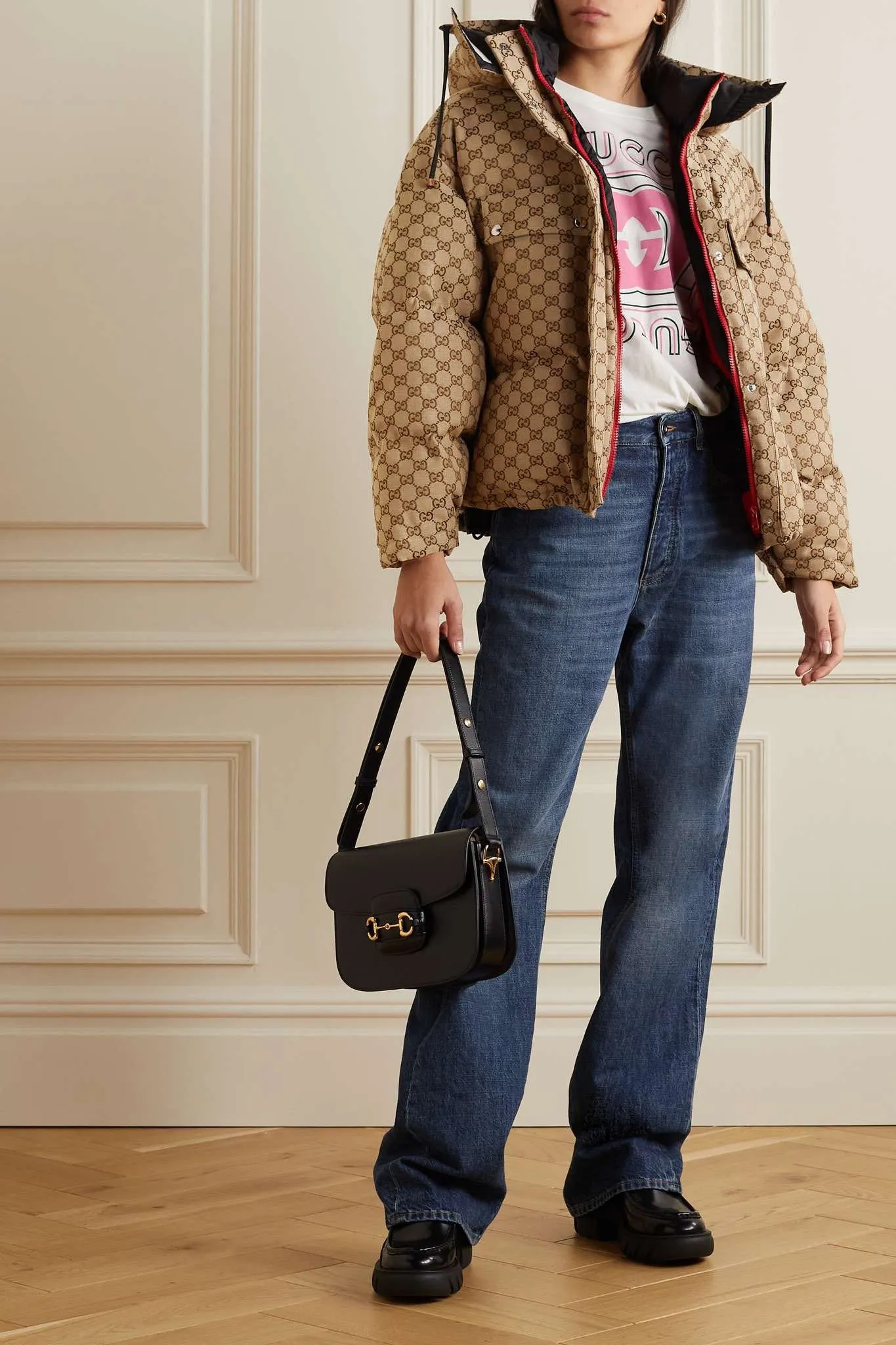 GUCCI Hooded padded cotton-blend logo-jacquard down jacket