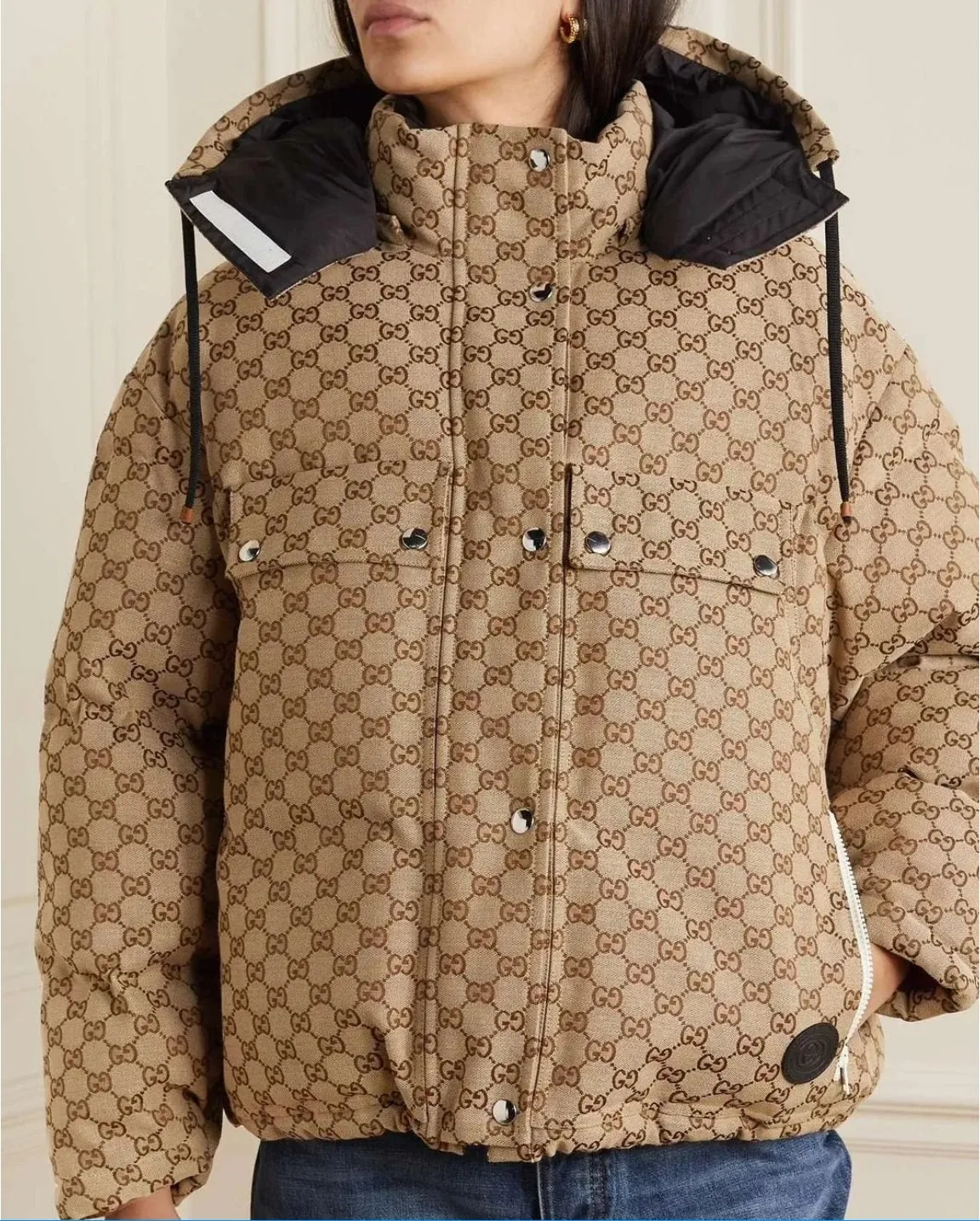 GUCCI Hooded padded cotton-blend logo-jacquard down jacket