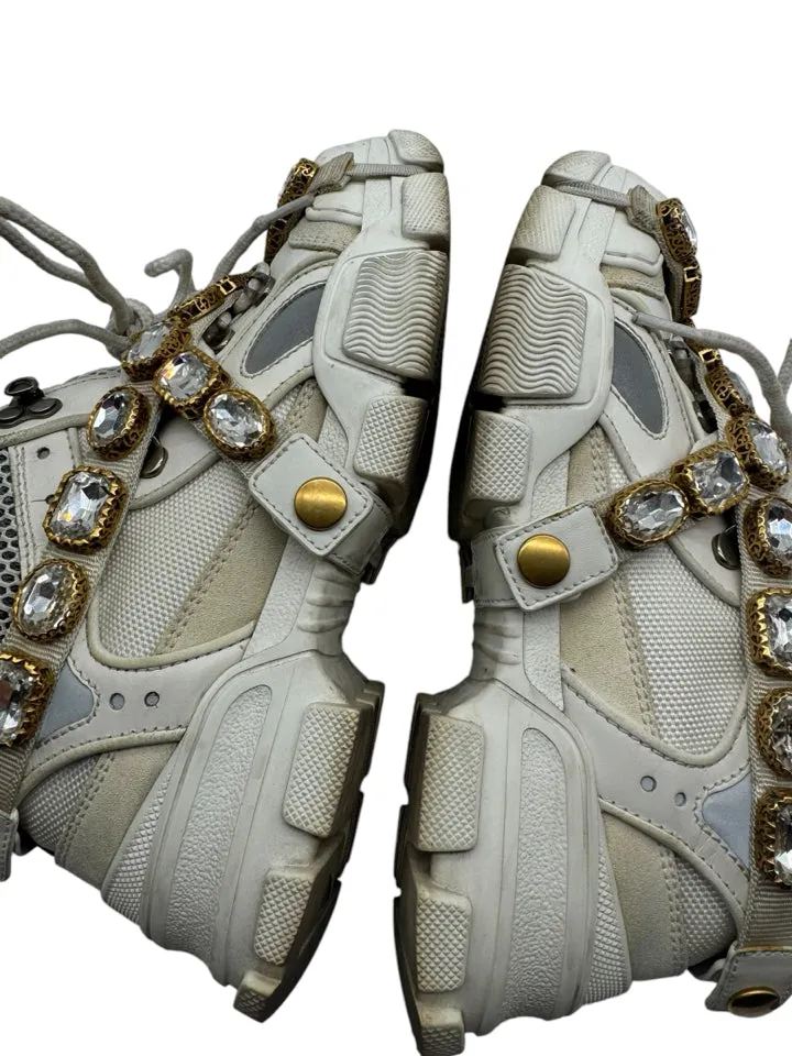 Gucci White Flashtrek Crystal Strap Size 36 ~ US 6 Women's Shoes