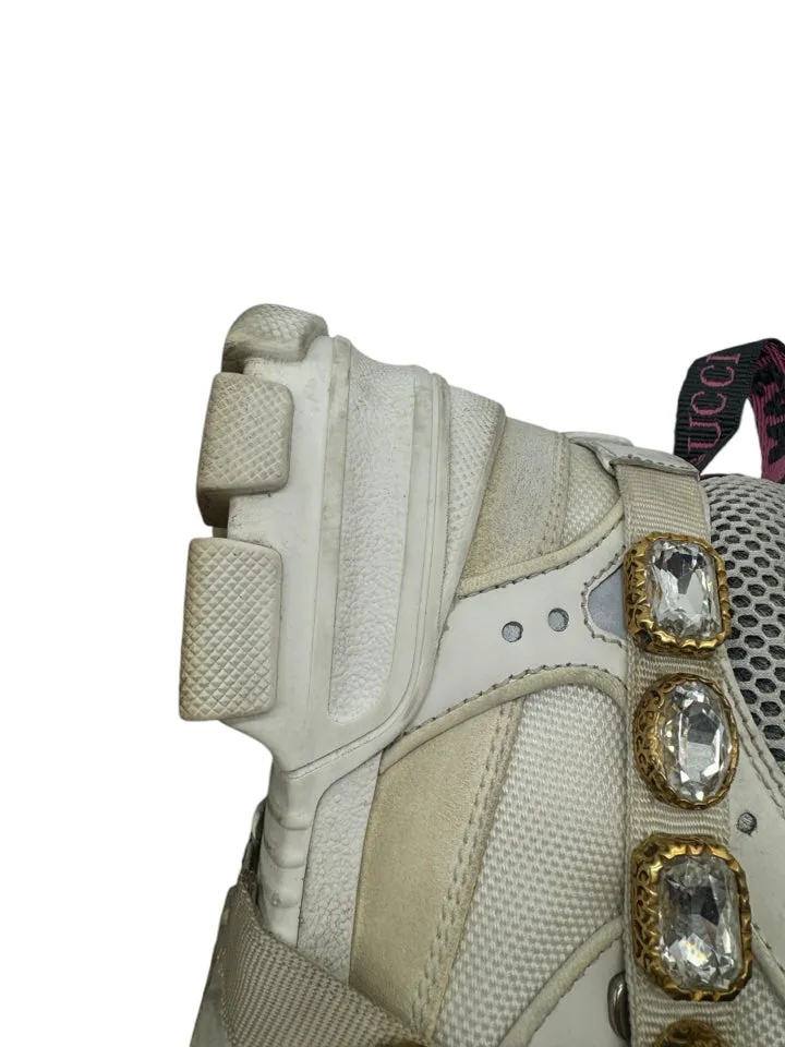 Gucci White Flashtrek Crystal Strap Size 36 ~ US 6 Women's Shoes