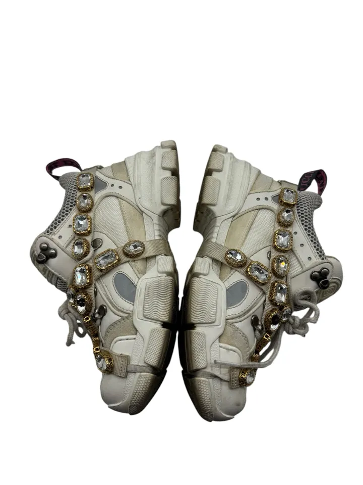 Gucci White Flashtrek Crystal Strap Size 36 ~ US 6 Women's Shoes