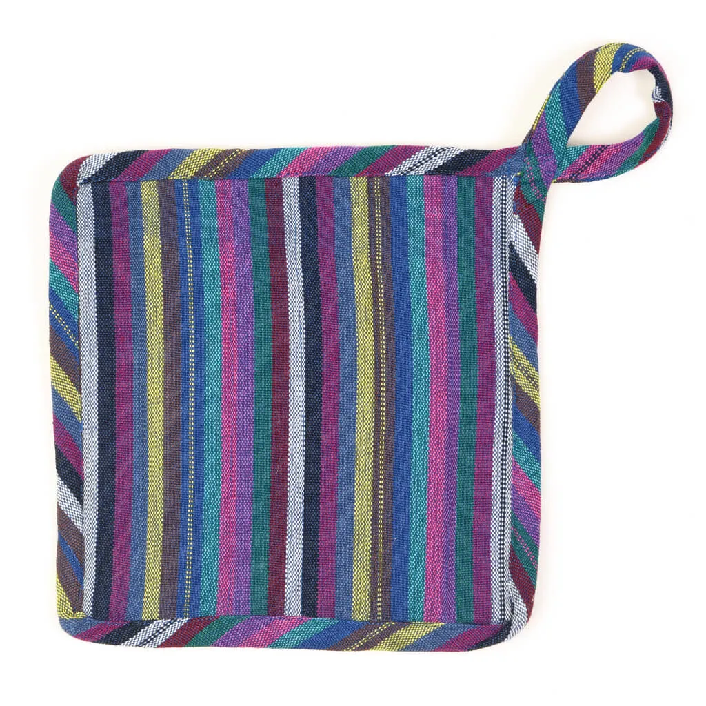 Hand Woven Square Pot Holder | Cobalt Blue Stripes