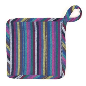 Hand Woven Square Pot Holder | Cobalt Blue Stripes