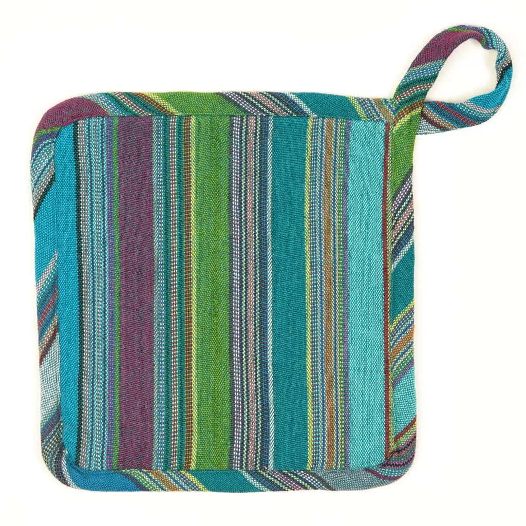 Hand woven Square Pot Holder | Quetzal Jade Stripes