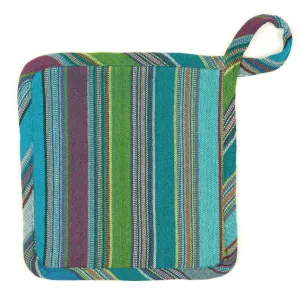 Hand woven Square Pot Holder | Quetzal Jade Stripes