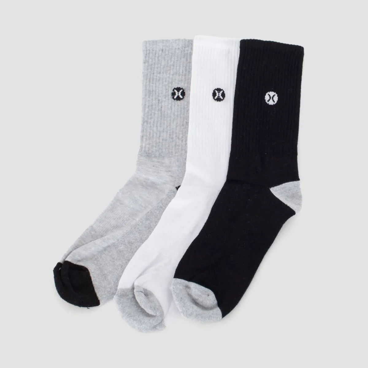 Hurley Icon 1/2 Terry Crew Socks 3 Pack Le Grey Heather