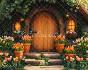 Kate Easter Hobbit House Tulips Carrots Fleece Backdrop Designed by Emetselch
