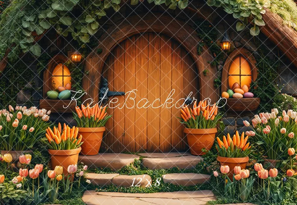 Kate Easter Hobbit House Tulips Carrots Fleece Backdrop Designed by Emetselch