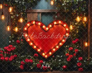 Kate Valentine Heart Lights Roses Fleece Backdrop Designed by Emetselch